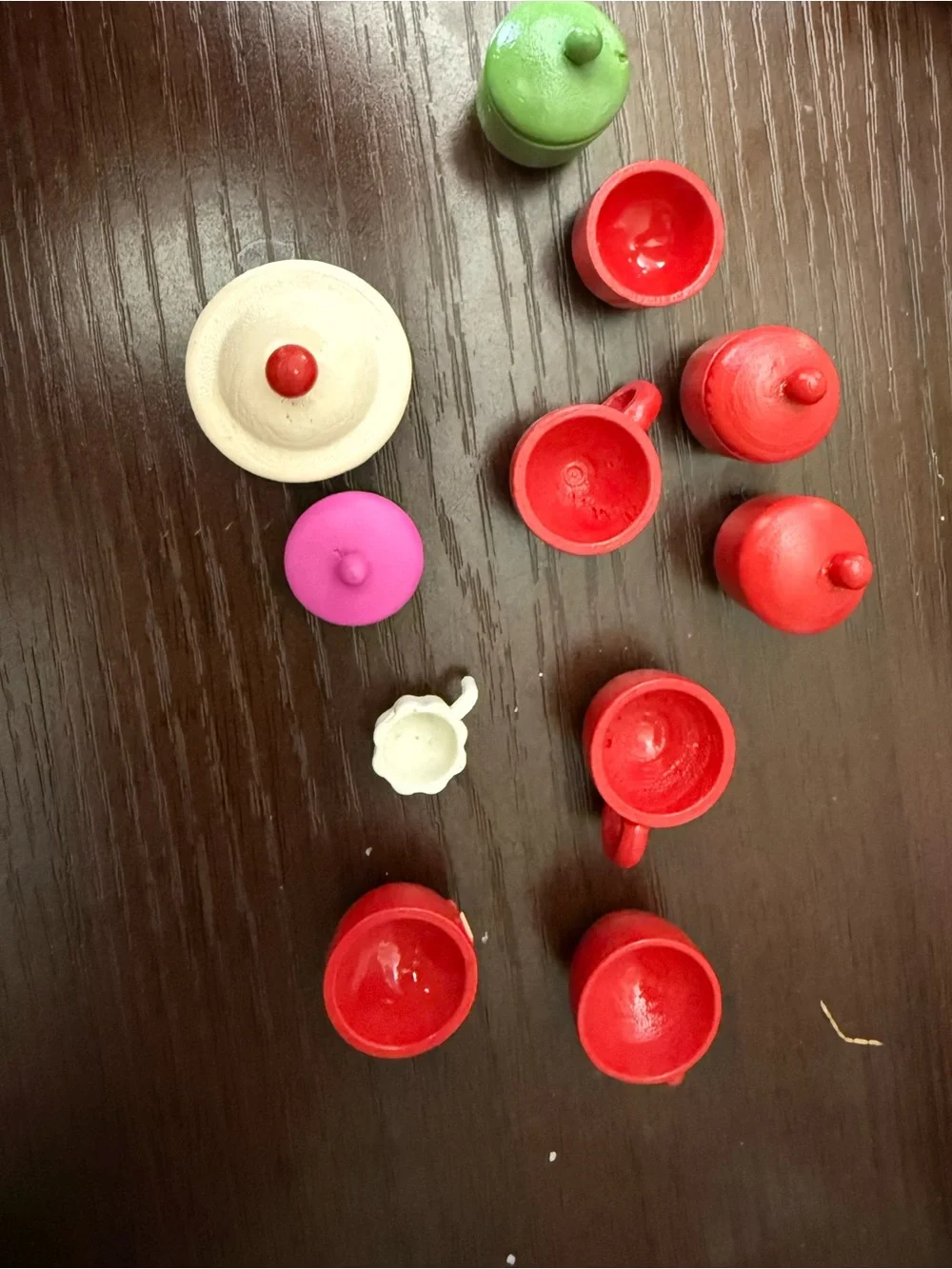 Vintage wooden Dollhouse miniature kitchen Lot: Cups, lip canisters, bowl